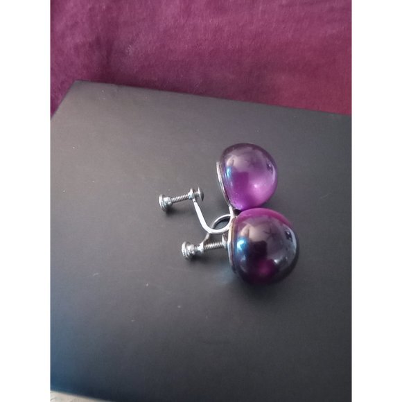 Vintage Sterling Purple Moonglow Screwback Earrings - Picture 6 of 7